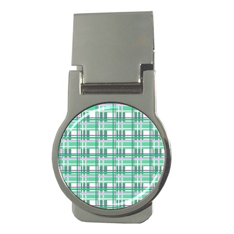 Green plaid pattern Money Clips (Round)  from ArtsNow.com Front
