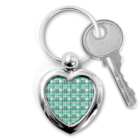 Green plaid pattern Key Chains (Heart)  from ArtsNow.com Front