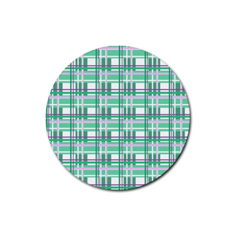Green plaid pattern Rubber Coaster (Round)  from ArtsNow.com Front