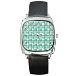 Green plaid pattern Square Metal Watch