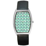 Green plaid pattern Barrel Style Metal Watch