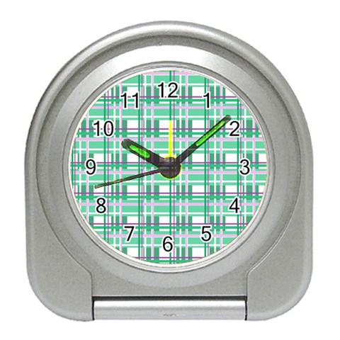 Green plaid pattern Travel Alarm Clocks from ArtsNow.com Front