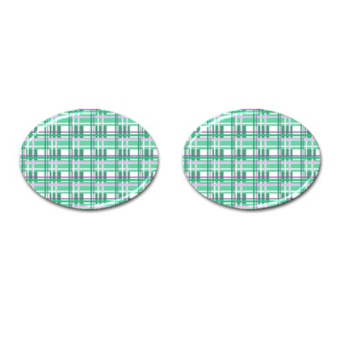 Green plaid pattern Cufflinks (Oval) from ArtsNow.com Front(Pair)