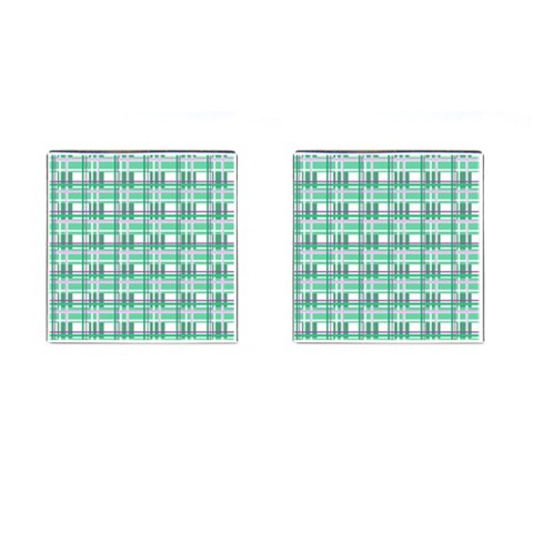 Green plaid pattern Cufflinks (Square) from ArtsNow.com Front(Pair)