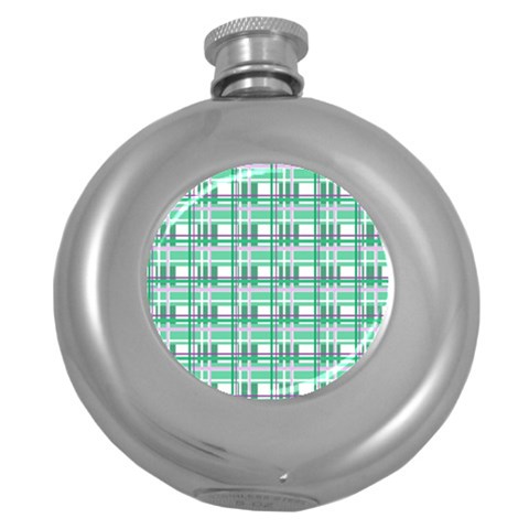 Green plaid pattern Round Hip Flask (5 oz) from ArtsNow.com Front