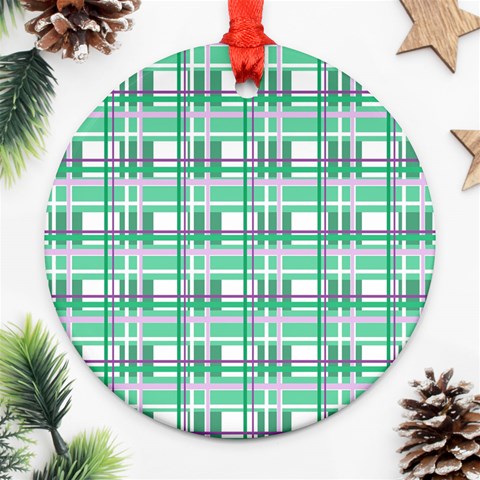 Green plaid pattern Round Ornament (Two Sides)  from ArtsNow.com Front