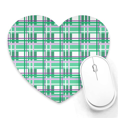 Green plaid pattern Heart Mousepads from ArtsNow.com Front