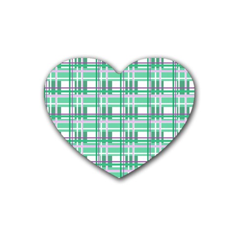 Green plaid pattern Rubber Coaster (Heart)  from ArtsNow.com Front