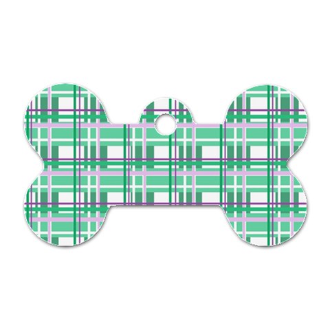 Green plaid pattern Dog Tag Bone (Two Sides) from ArtsNow.com Front