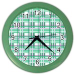 Green plaid pattern Color Wall Clocks