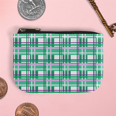 Green plaid pattern Mini Coin Purses from ArtsNow.com Front