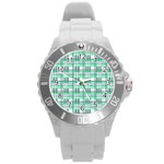 Green plaid pattern Round Plastic Sport Watch (L)