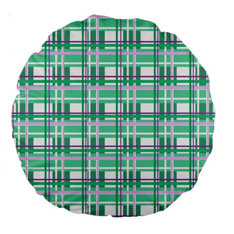 Green plaid pattern Large 18  Premium Round Cushions from ArtsNow.com Back