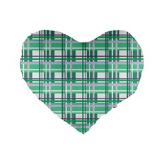 Green plaid pattern Standard 16  Premium Heart Shape Cushions from ArtsNow.com Front