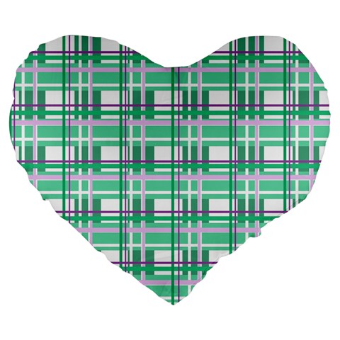 Green plaid pattern Large 19  Premium Heart Shape Cushions from ArtsNow.com Front