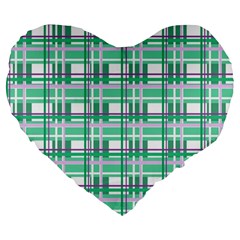 Green plaid pattern Large 19  Premium Heart Shape Cushions from ArtsNow.com Front
