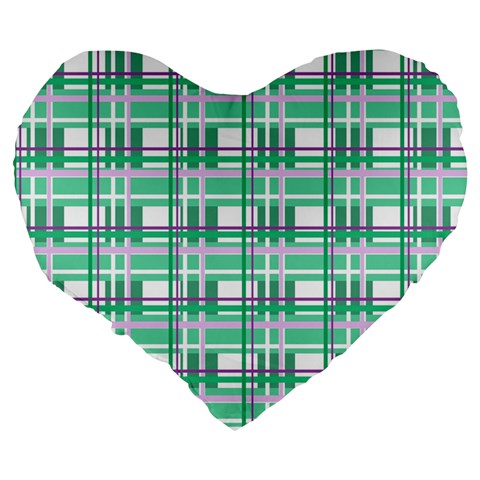 Green plaid pattern Large 19  Premium Heart Shape Cushions from ArtsNow.com Back