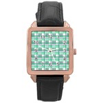 Green plaid pattern Rose Gold Leather Watch 