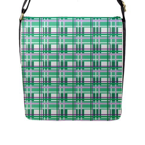 Green plaid pattern Flap Messenger Bag (L)  from ArtsNow.com Front
