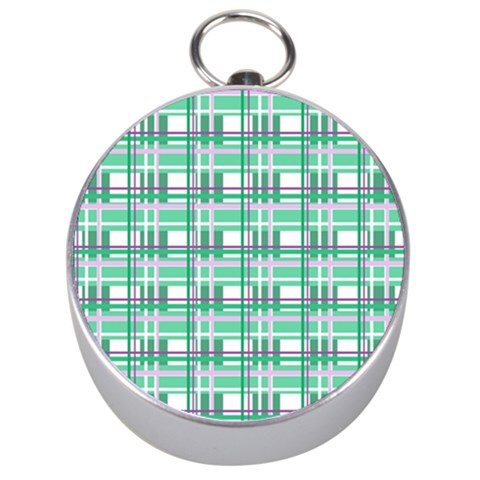 Green plaid pattern Silver Compasses from ArtsNow.com Front
