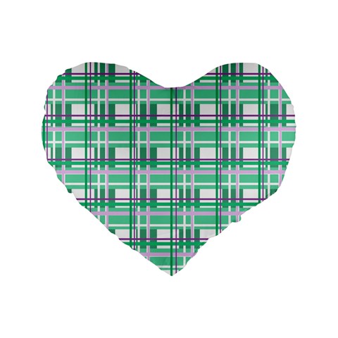 Green plaid pattern Standard 16  Premium Flano Heart Shape Cushions from ArtsNow.com Front