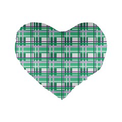 Green plaid pattern Standard 16  Premium Flano Heart Shape Cushions from ArtsNow.com Front