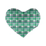 Green plaid pattern Standard 16  Premium Flano Heart Shape Cushions
