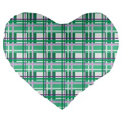 Green plaid pattern Large 19  Premium Flano Heart Shape Cushions from ArtsNow.com Front