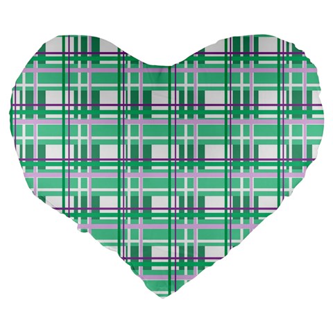 Green plaid pattern Large 19  Premium Flano Heart Shape Cushions from ArtsNow.com Back