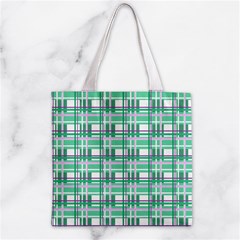 Green plaid pattern Zipper Grocery Tote Bag from ArtsNow.com Front