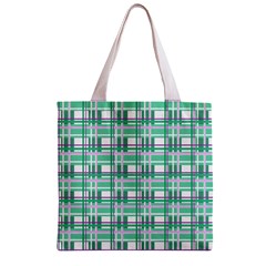 Green plaid pattern Zipper Grocery Tote Bag from ArtsNow.com Back