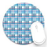 Blue plaid pattern Round Mousepads