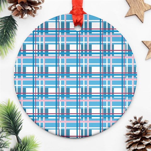 Blue plaid pattern Ornament (Round)  from ArtsNow.com Front