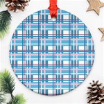 Blue plaid pattern Ornament (Round) 