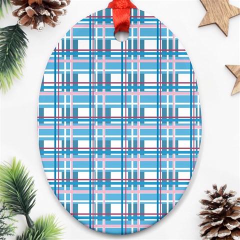 Blue plaid pattern Ornament (Oval)  from ArtsNow.com Front