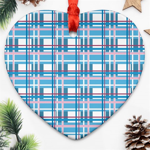 Blue plaid pattern Ornament (Heart)  from ArtsNow.com Front