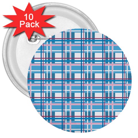 Blue plaid pattern 3  Buttons (10 pack)  from ArtsNow.com Front
