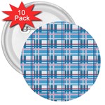 Blue plaid pattern 3  Buttons (10 pack) 