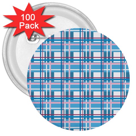 Blue plaid pattern 3  Buttons (100 pack)  from ArtsNow.com Front