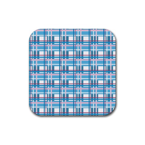 Blue plaid pattern Rubber Coaster (Square)  from ArtsNow.com Front