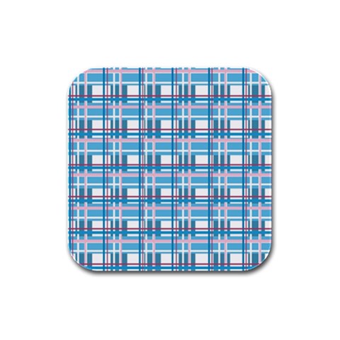 Blue plaid pattern Rubber Square Coaster (4 pack)  from ArtsNow.com Front
