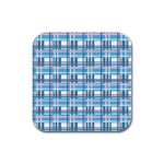 Blue plaid pattern Rubber Square Coaster (4 pack) 