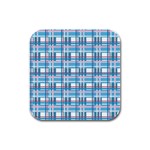 Blue plaid pattern Rubber Square Coaster (4 pack) 