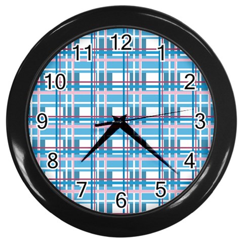 Blue plaid pattern Wall Clocks (Black) from ArtsNow.com Front