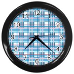 Blue plaid pattern Wall Clocks (Black)