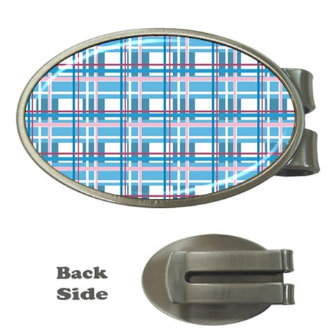 Blue plaid pattern Money Clips (Oval)  from ArtsNow.com Front