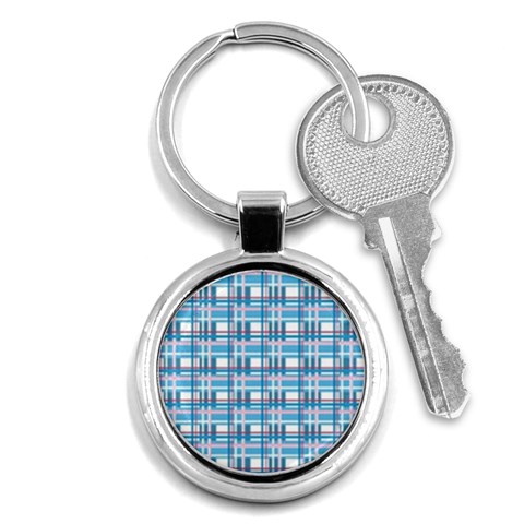 Blue plaid pattern Key Chains (Round)  from ArtsNow.com Front