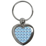 Blue plaid pattern Key Chains (Heart) 