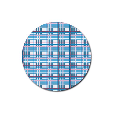Blue plaid pattern Rubber Coaster (Round)  from ArtsNow.com Front
