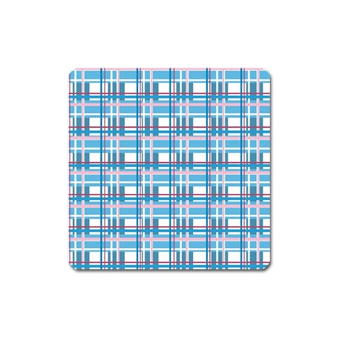 Blue plaid pattern Square Magnet from ArtsNow.com Front
